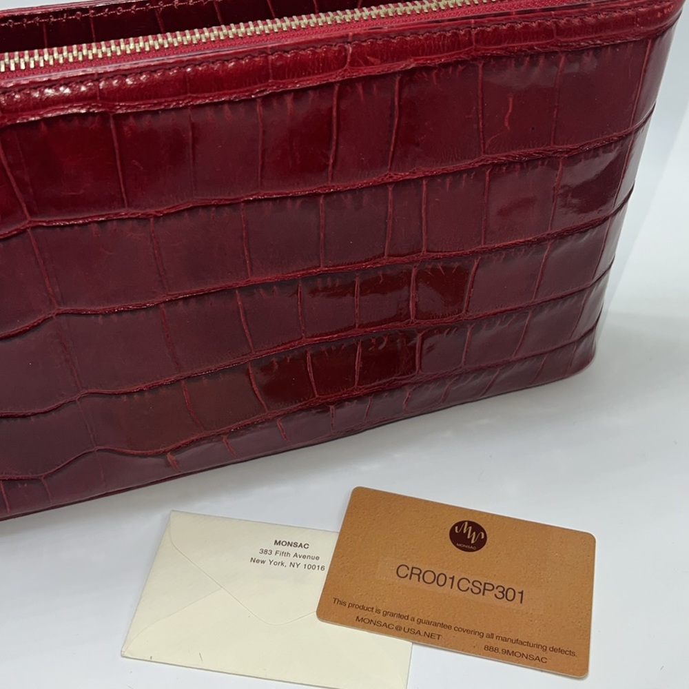 🌹MONSAC SCARLET RED CROCODILE EMBOSSED LEATHER SHOULDER BAG - Picture 6 of 17